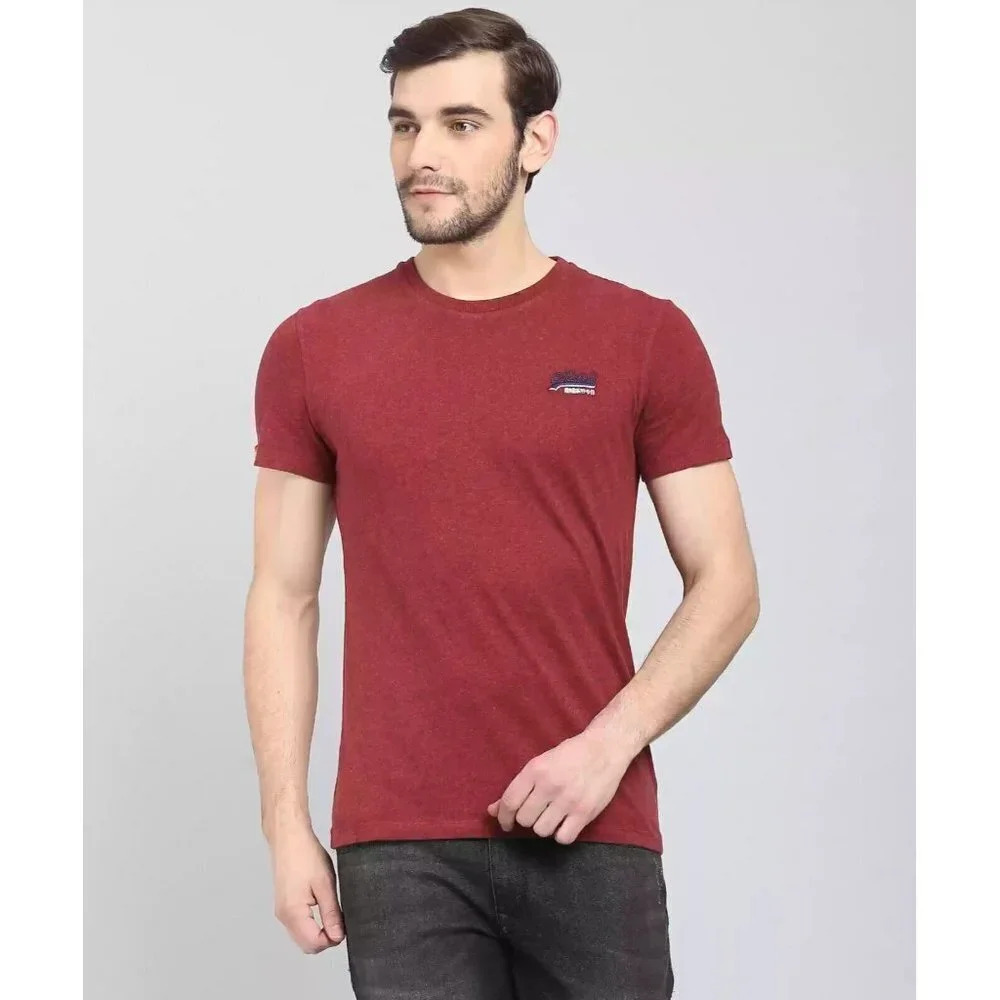 Superdry Men's Self‎ Design Round Neck Logo Short Sleeve Red T-Shirt Size XL